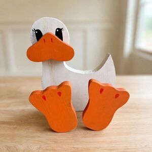 Hand Painted Wooden Duck Napkin Holder White Orange Folk Art Farmhouse Decor